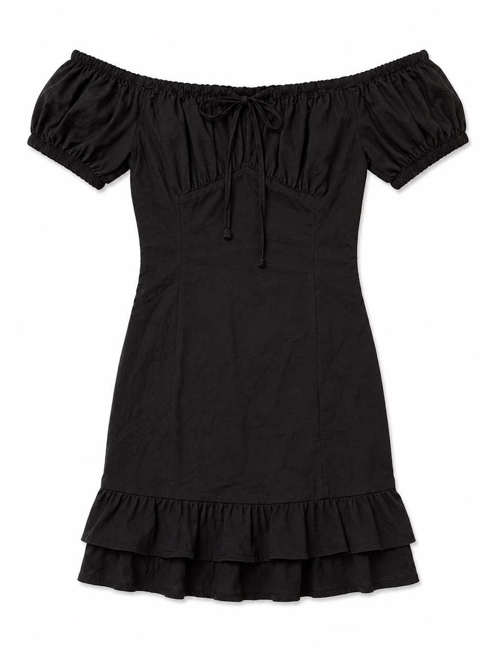 PROMOD BLACK OFF THE SHOULDER MILKMAID DRESS